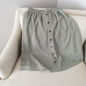 XS Green and White Striped Midi Skirt